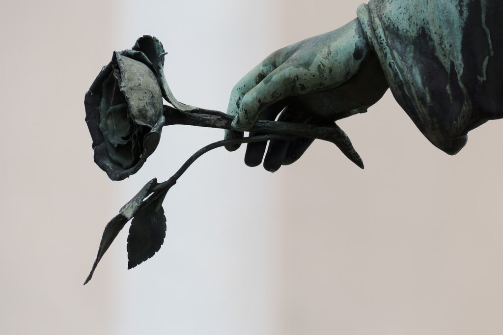 angel, hand, rose