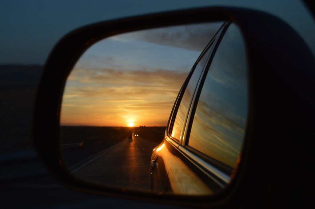 rear view mirror, perspective, past